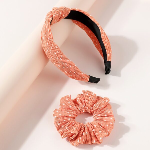 

1pc Polka Dot Hair Hoop & 1pc Hair Tie, Coral orange