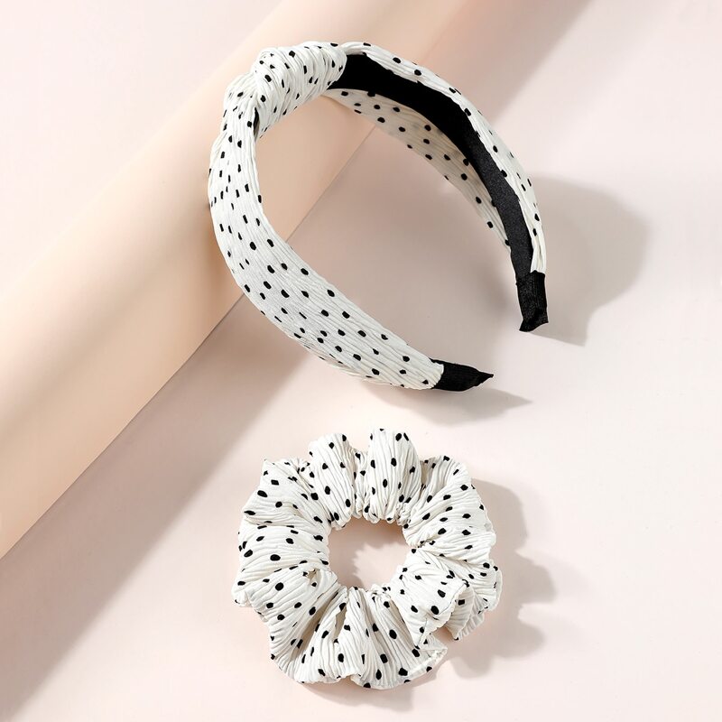 

1pc Polka Dot Hair Hoop & 1pc Hair Tie, White