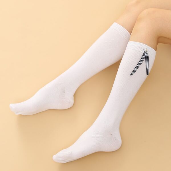 

Faux Pearl Decor Over The Calf Socks, White