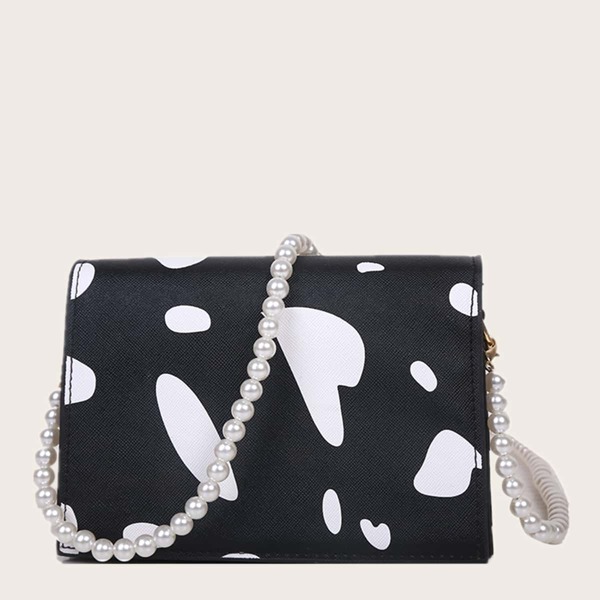 

Faux Pearl Strap Crossbody Bag, Black