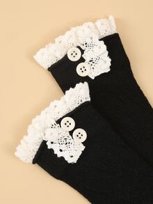 Calcetines sobre rodilla con botón - Negro - Ver 2