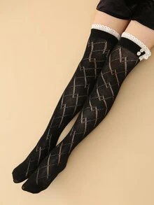 Calcetines sobre rodilla con botón - Negro - Ver 6