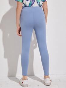 SHEIN Girls Cotton Solid Leggings - Blue - View 2