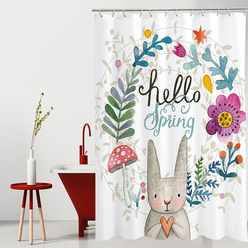 

Cartoon Rabbit Print Shower Curtain, Multicolor