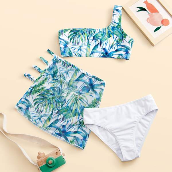 

3pack Girls Tropical Bikini Swimsuit & Beach Skirt, Multicolor