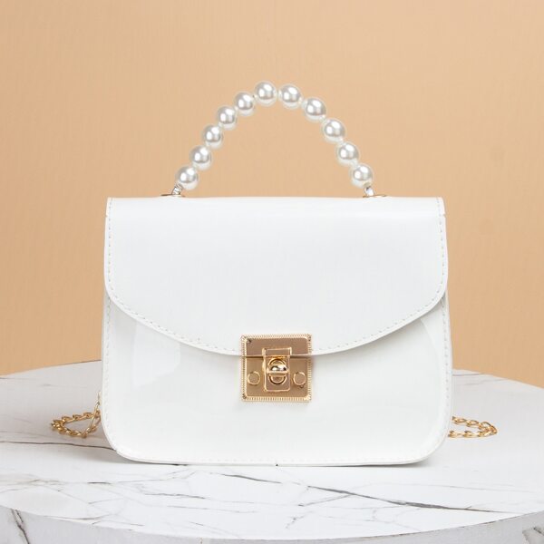 

Faux Pearl Beaded Twist Lock Chain Bag, White