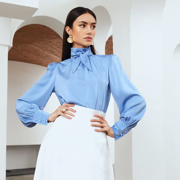 

Tie Neck Top, Blue