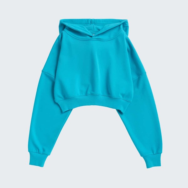 

Drop Shoulder Solid Crop Hoodie, Blue bright