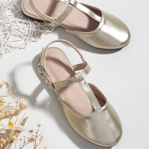 

Toddler Girls Metallic T-strap Flats, Gold