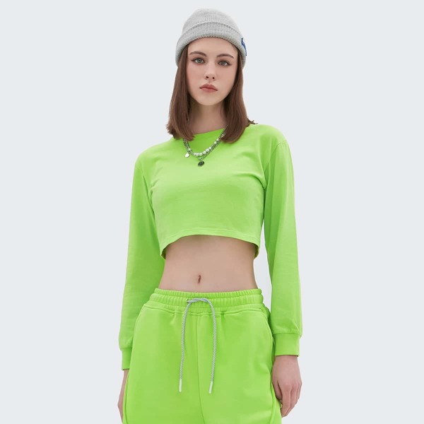 

Neon Green Round Neck Crop Pullover, Lime green