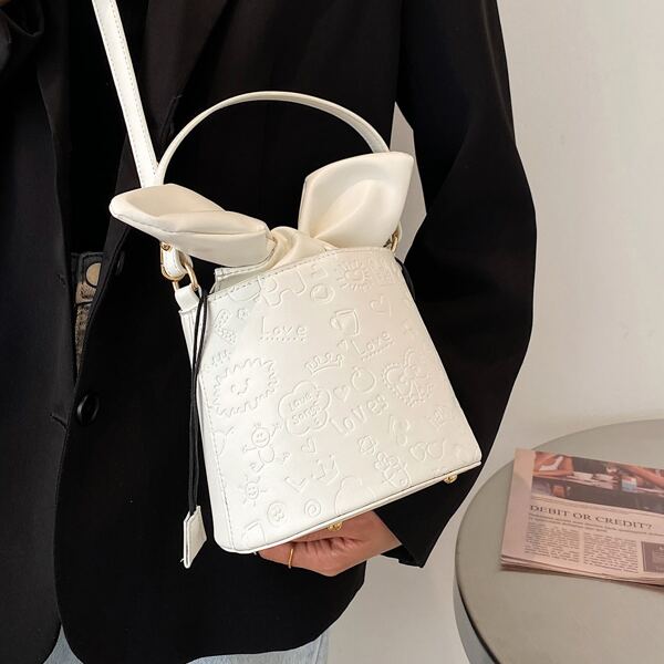 

Cartoon Embossed Bucket Bag, White