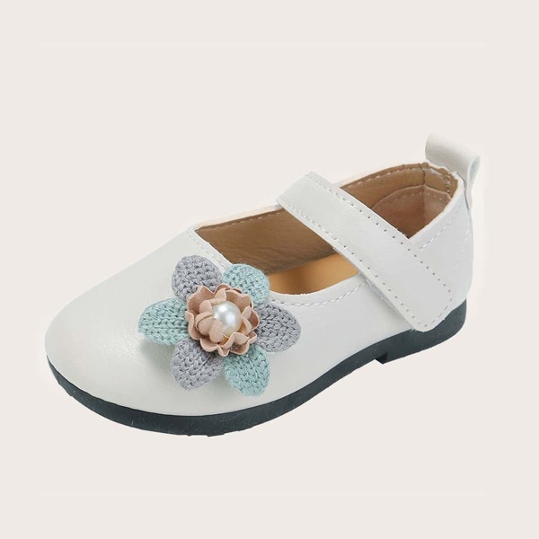 

Toddler Girls Floral Decor Velcro Strap Flats, Beige