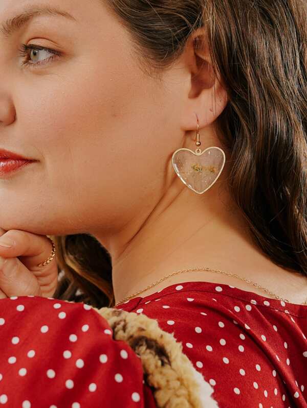 Boucles d'oreilles pendantes avec charm fleur et cœur, pour la Saint-Valentin