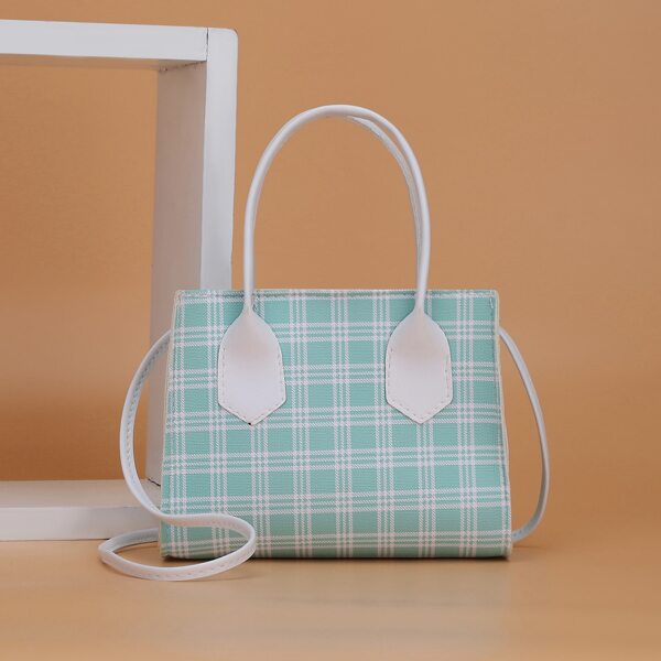 

Plaid Pattern Satchel Bag, Green