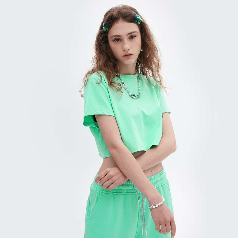 

Neon Green Round Neck Crop Tee, Bright mint green