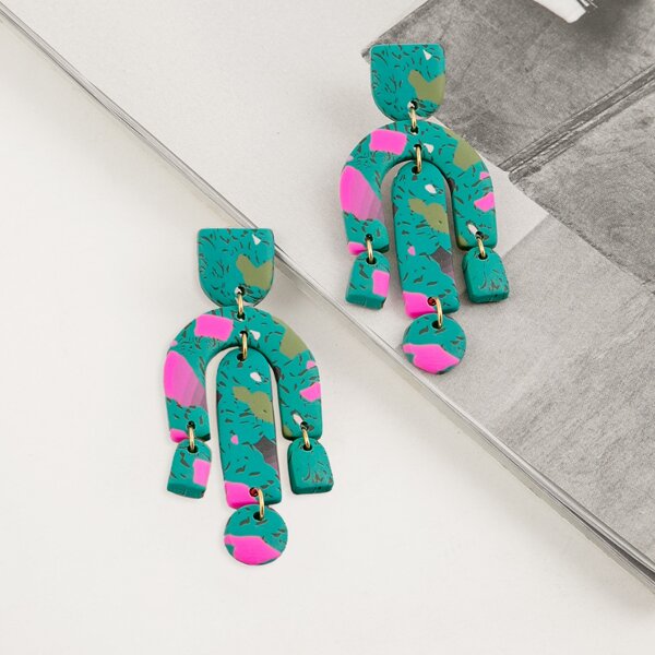 

Multicolored Polymer Clay Drop Earrings, Blue
