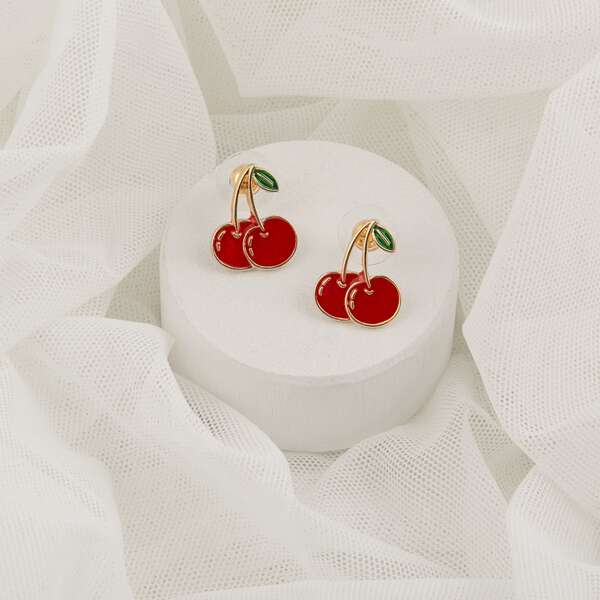 

Cherry Charm Stud Earrings, Red