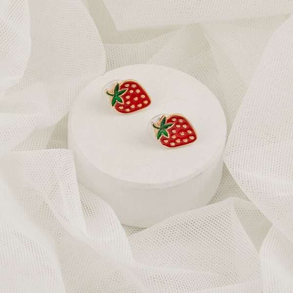 

Strawberry Charm Stud Earrings, Red