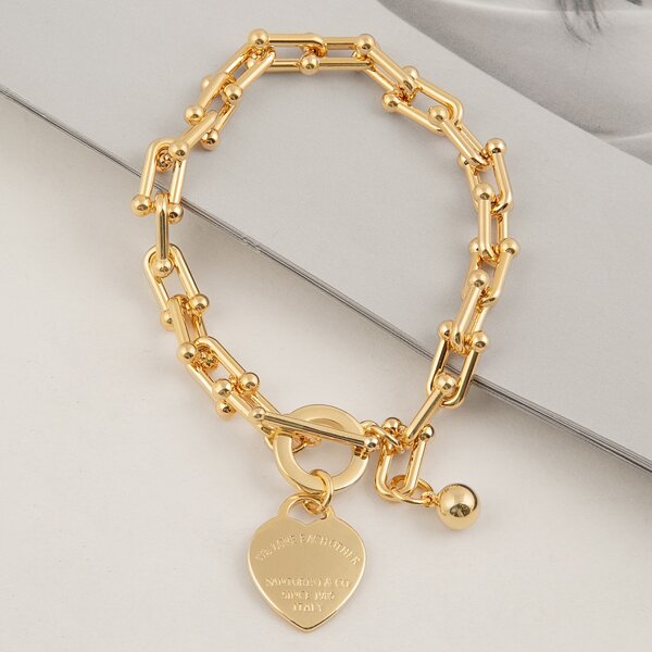 

Heart Charm Toggle Charm Bracelet, Gold