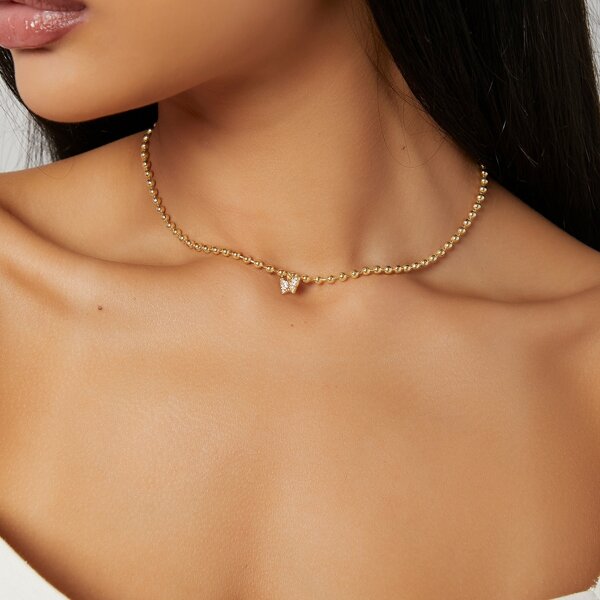 

Butterfly Charm Beaded Necklace, Gold