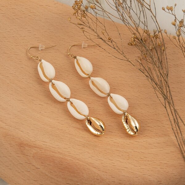 

Puka Seashell Drop Earrings, Beige