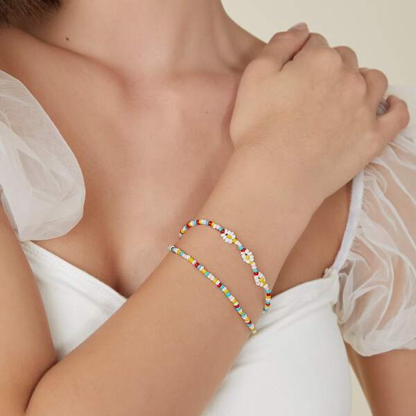 

Daisy Charm Beaded Layered Bracelet, Multicolor