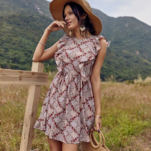

Ditsy Floral Ruffle Trim Dress, Multicolor