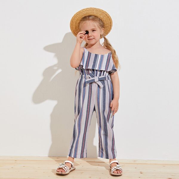 

Toddler Girls Foldover Front Bow Waist Striped Cami Jumpsuit, Multicolor