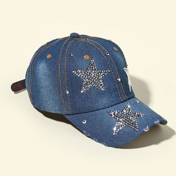 

Rhinestone Star Decor Baseball Cap, Blue