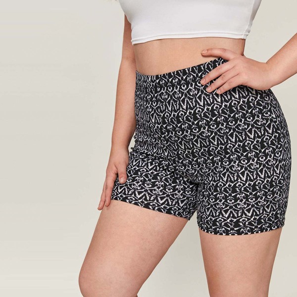 

Plus Allover Print Biker Shorts, Black and white