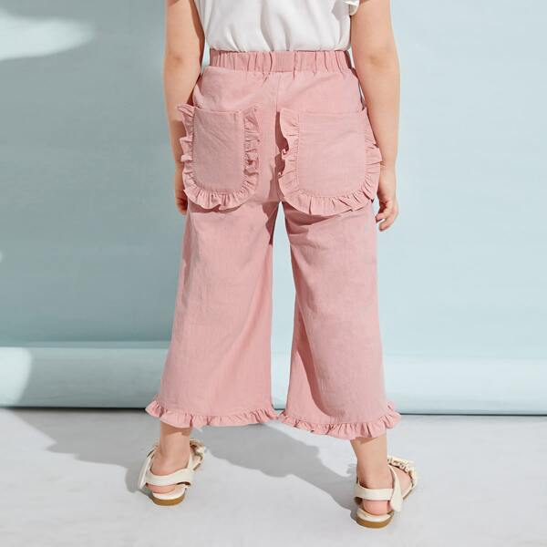 

Toddler Girls Ruffle Trim Pocket Back Pants, Dusty pink