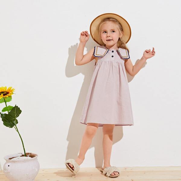 

Toddler Girls Contrast Trim Collar Buttoned Front Dress, Dusty pink