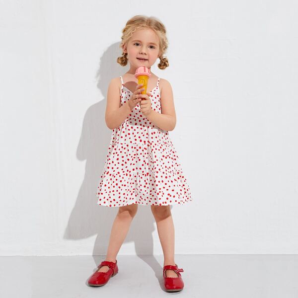 

Toddler Girls Surplice Neck Polka Dot Cami Dress, Red and white