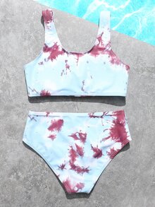 Conjunto de bikini efecto tie-dye para niña preadolescente, verano playa - Multicolor - Ver 2