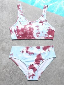 Conjunto de bikini efecto tie-dye para niña preadolescente, verano playa - Multicolor - Ver 5
