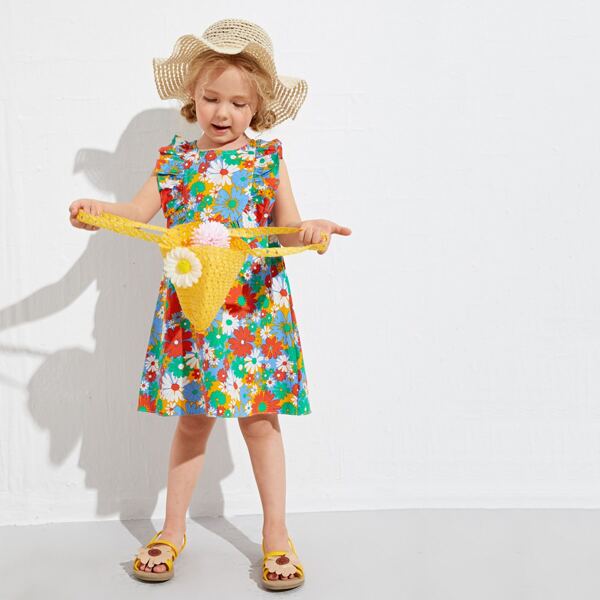 

Toddler Girls Ruffle Trim Floral Print Dress, Multicolor