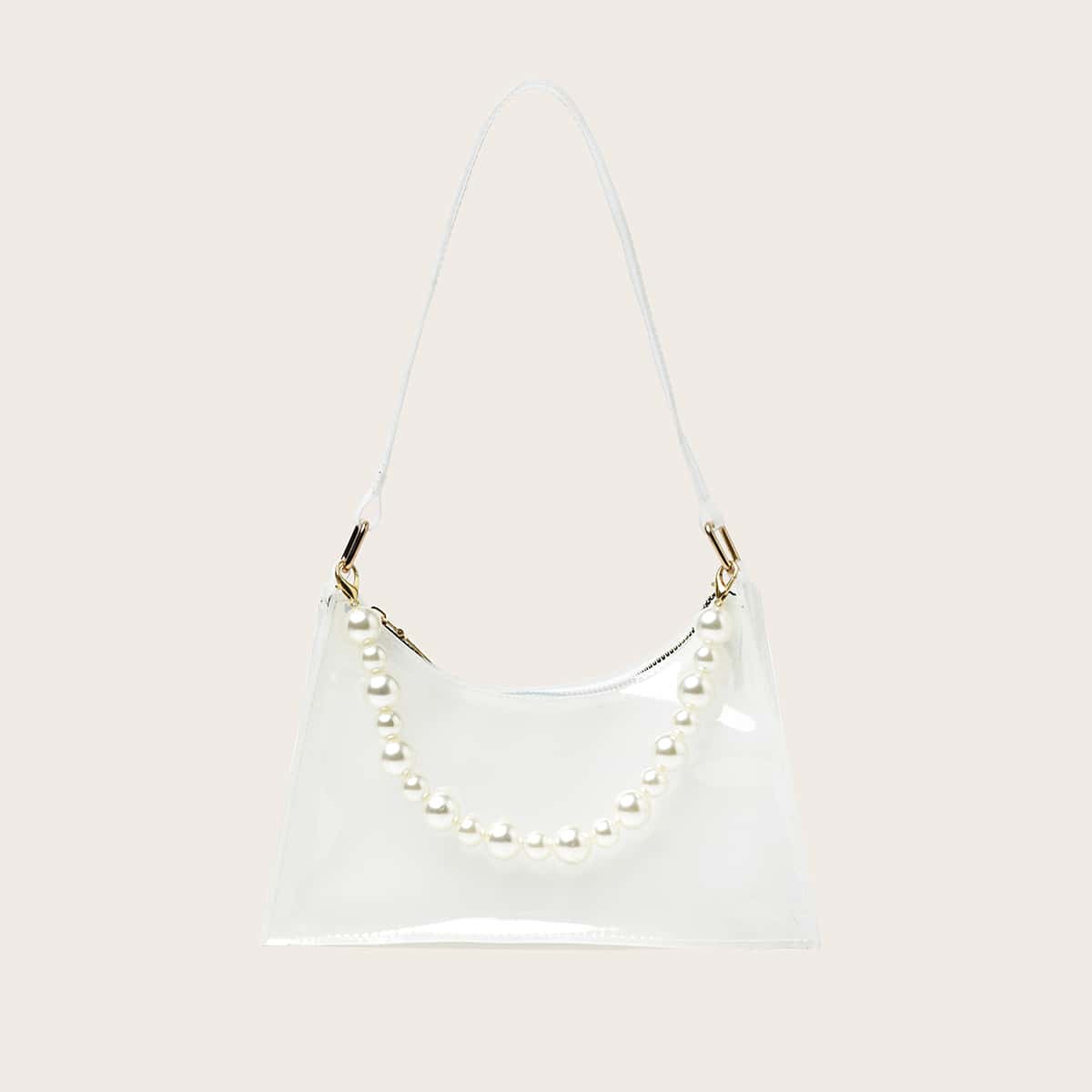 

Faux Pearl Beaded Shoulder Bag, White