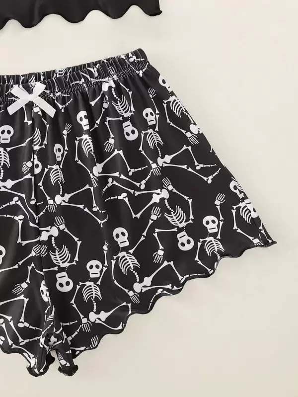 Skull print bow pajama set clearance