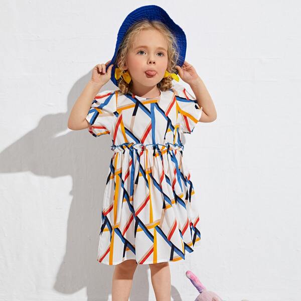 

Toddler Girls Geo Print Smock Dress, Multicolor