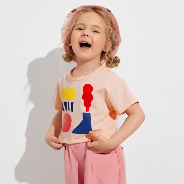 

Toddler Girls Geo Print Tee, Coral pink