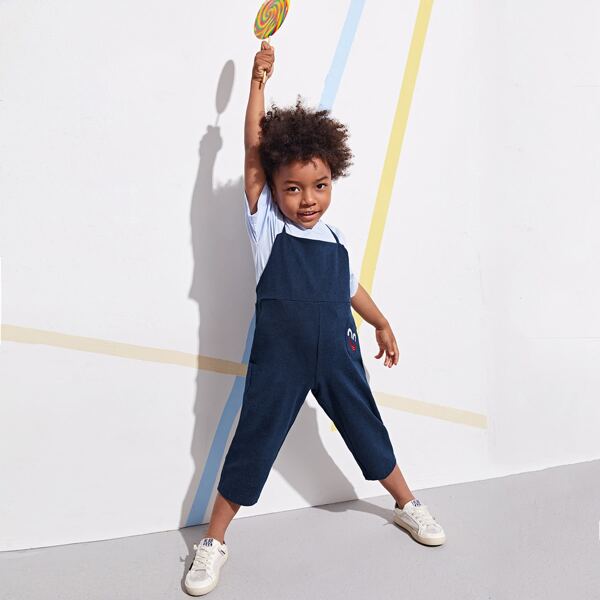 

Toddler Boys Graphic Embroidery Overalls Without Top, Navy blue