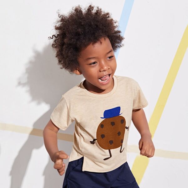 

Toddler Boys Cartoon Graphic Split Side Top, Apricot