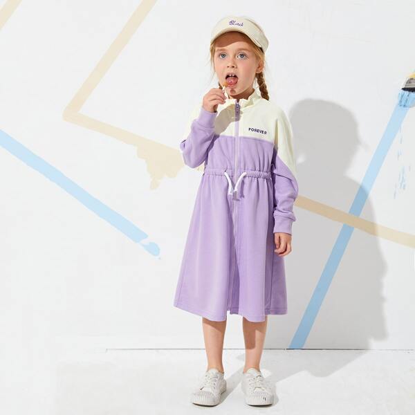 

Toddler Girls Two Tone Letter Graphic Sweatshirt Dress, Multicolor
