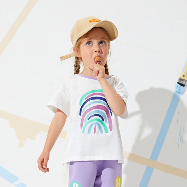 

Toddler Girls Drop Shoulder Graphic Print Tee, White