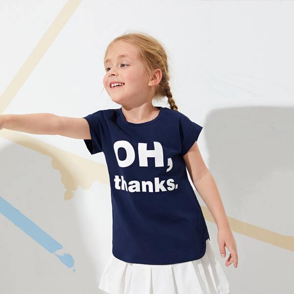 

Toddler Girls Letter Graphic Top, Navy blue