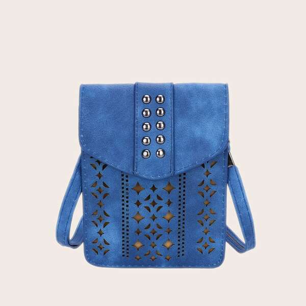 

Studded Decor Flap Crossbody Bag, Blue
