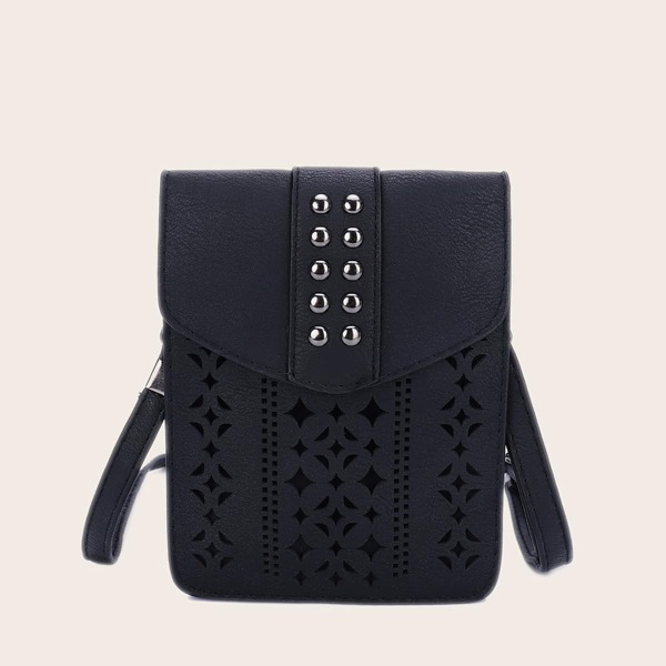 

Studded Decor Flap Crossbody Bag, Black