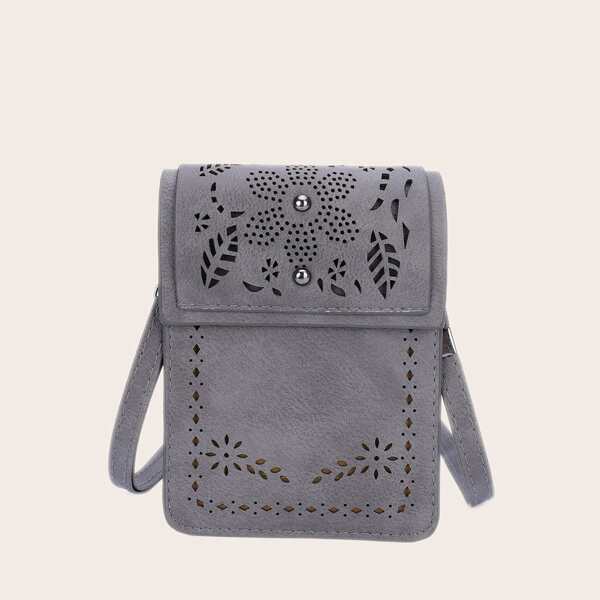 

Studded Decor Flap Crossbody Bag, Light grey