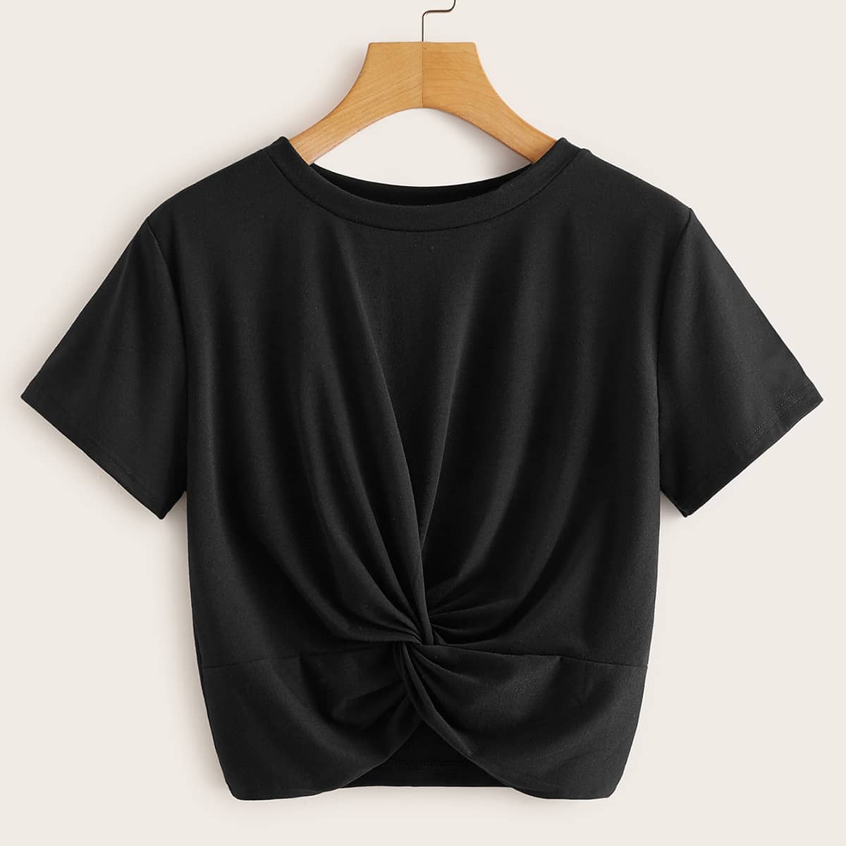 

Twist Front Crop Tee, Black