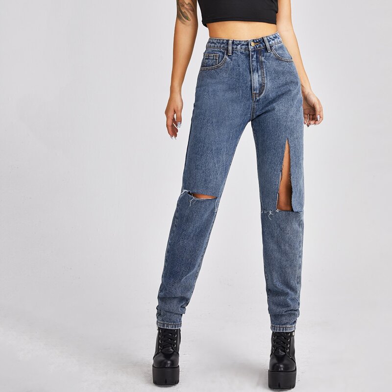 

High Waist Ripped Jeans, Medium wash